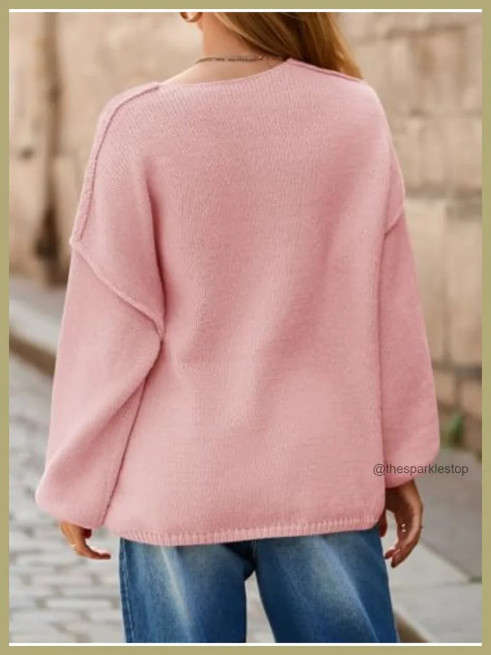 Womens Oversized Chunky Knit Sweater V Neck Lantern Sleeve Pullover Tunic